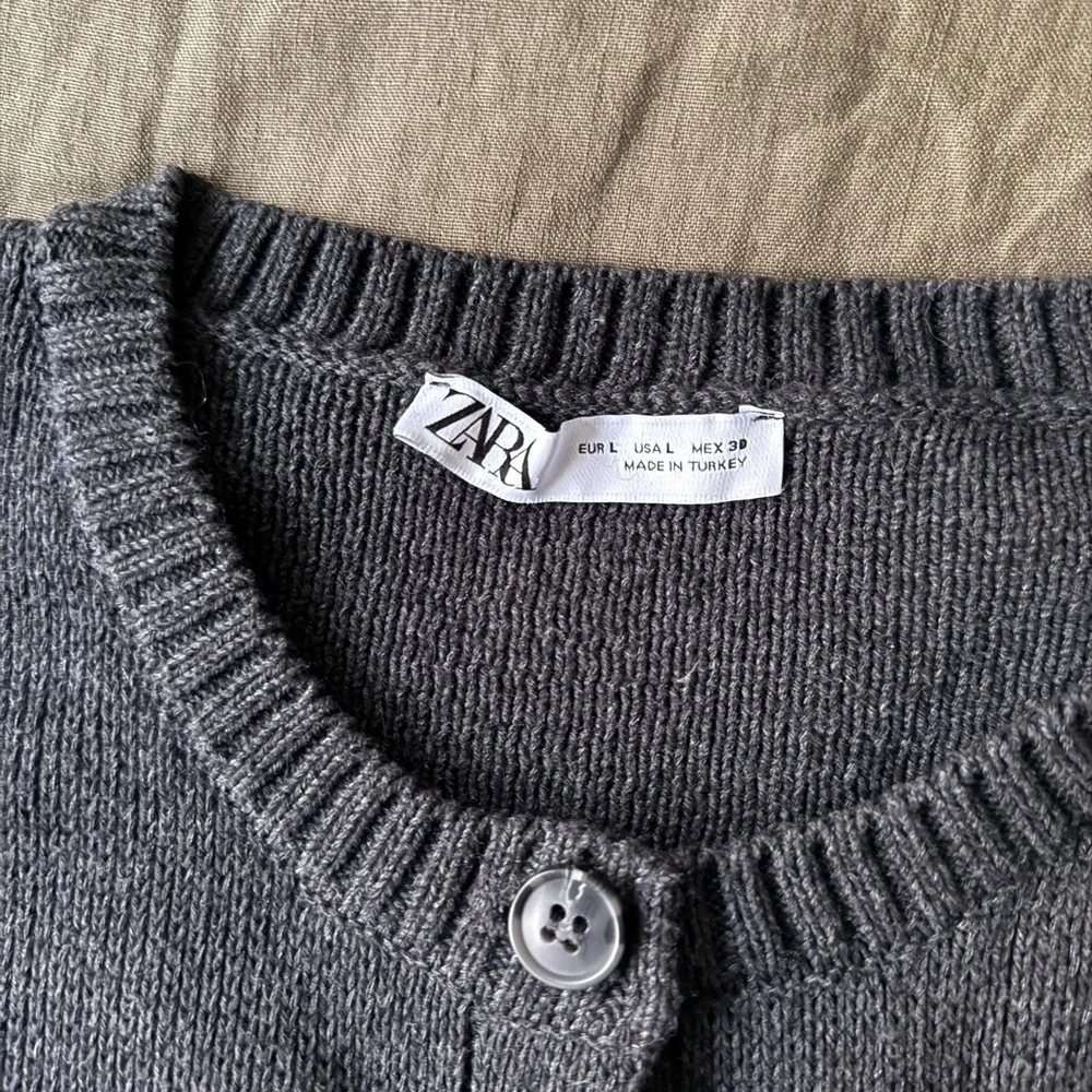 Zara Charcoal Gray Cotton Crewneck Cardigan - Picture 3 of 6